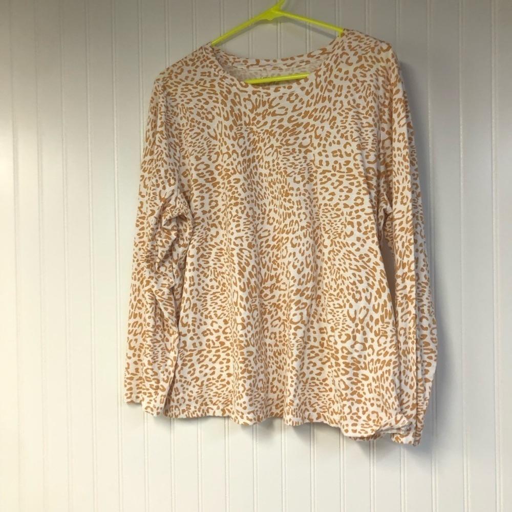 Lane Bryant Brown White Leopard Print Long Sleeve Top 14/16 Crewneck Pullover